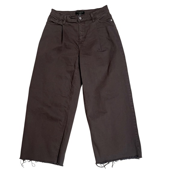 Banana Republic Pants - Banana Republic Womens Wide Leg Crop Pants‎ Size 26/2 Brown Raw Hem Casual